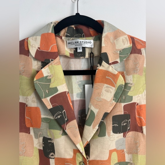 NEW Inclan Studio Windsor 100% Cotton Colorful Abstract Print Shift Dress M & L - Picture 6 of 14